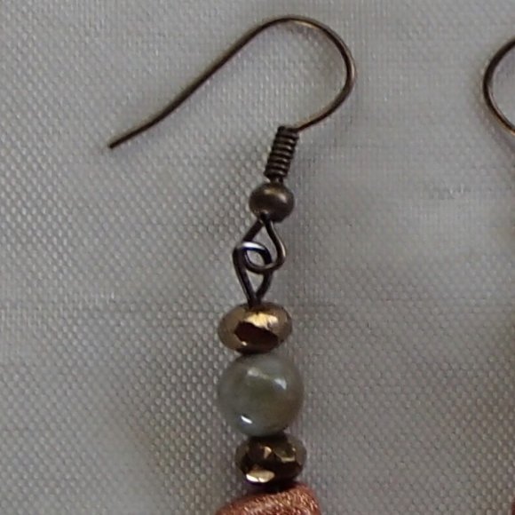 Speckled Goldstone Labradorite Gemstone Earrings Rondelle Spacers Brass Peace - Picture 7 of 13